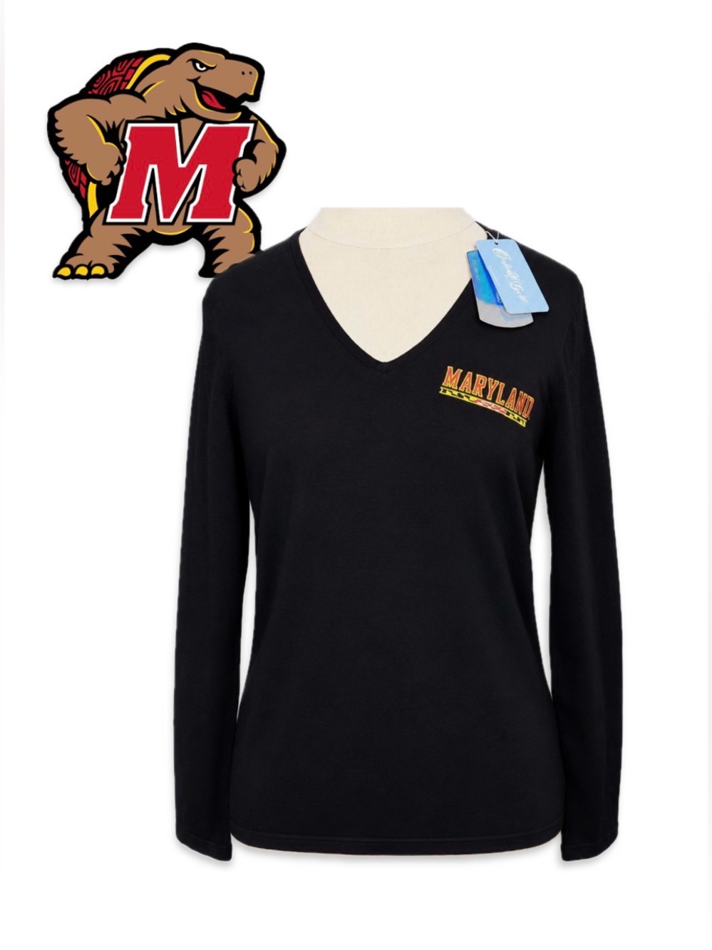 NWT [Oxford Golf] Maryland Terrapins Terps NCAA V-Neck Pullover Sweater Womens L
